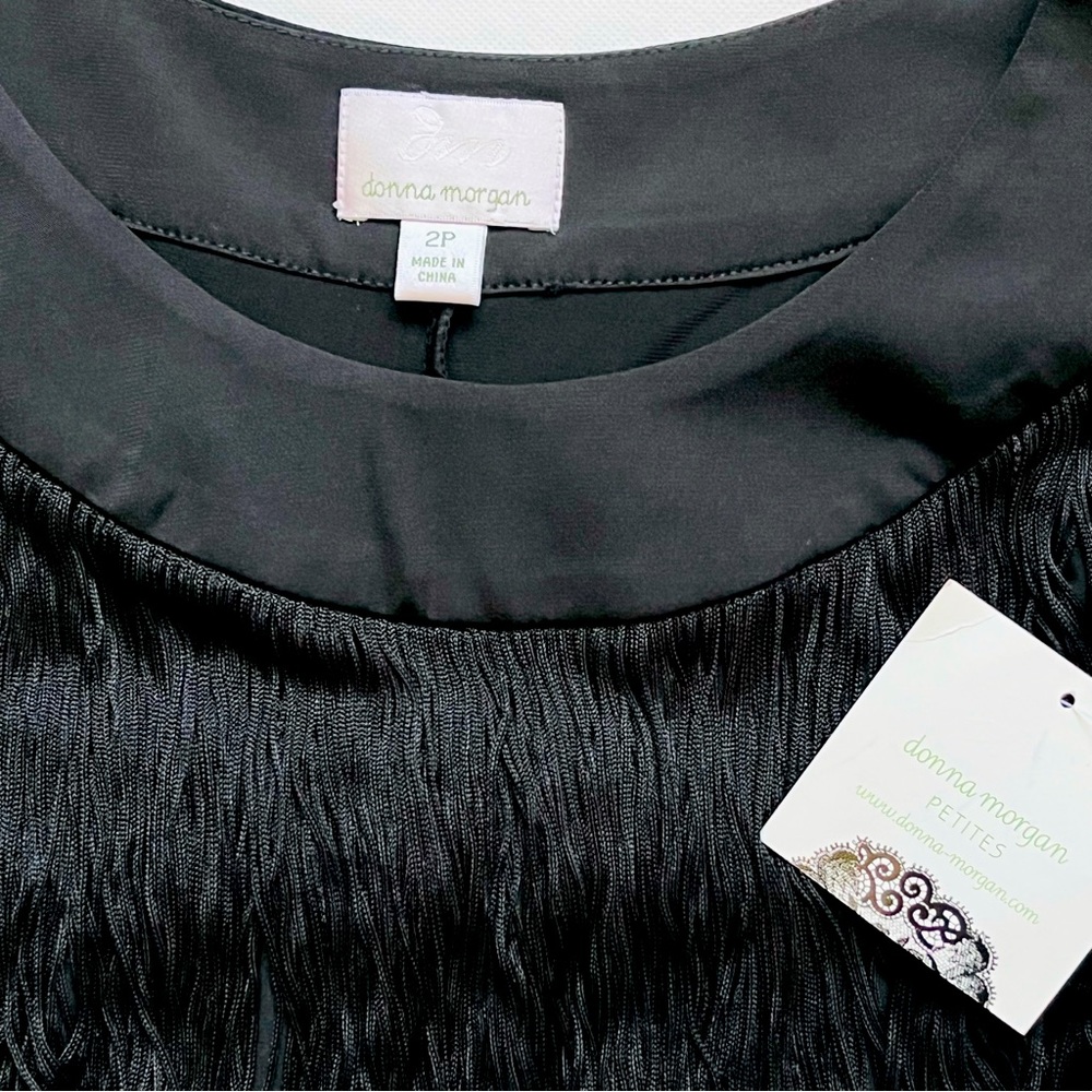 NWT Fringes Boho Black dresses Party Shifts Loose crew neck Petite 2p